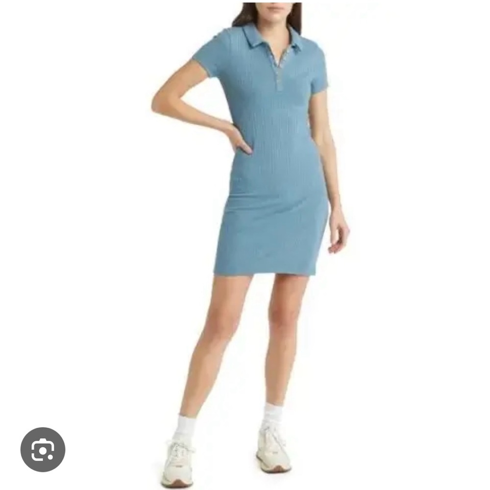 NWT MADEWELL Blue Ribbed Polo Dress - Picture 2 of 4